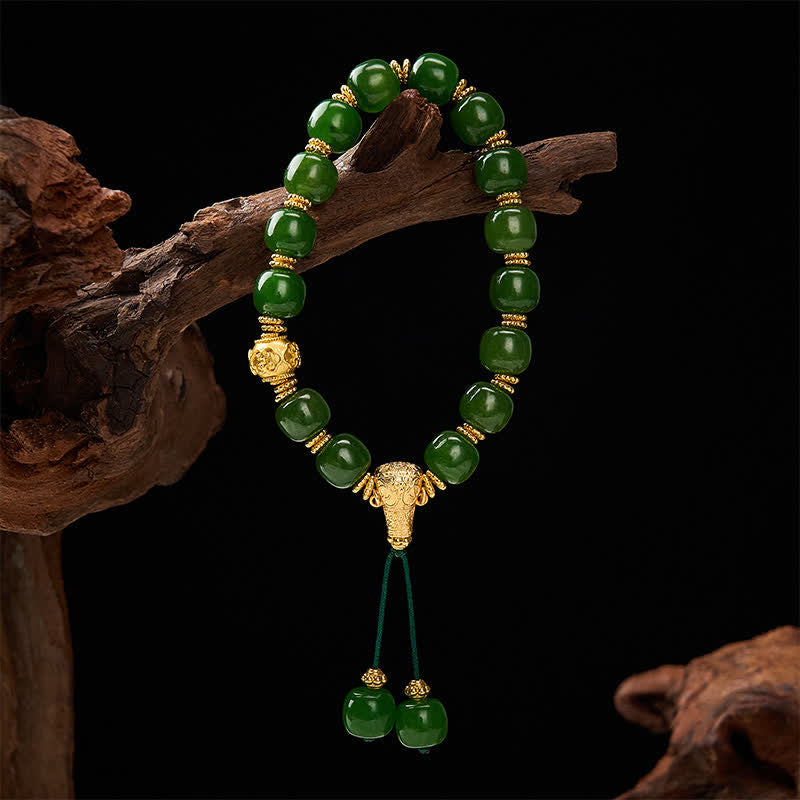 Buddha Stones Cyan Jade Harmony Golden Accent Bracelet - image 1