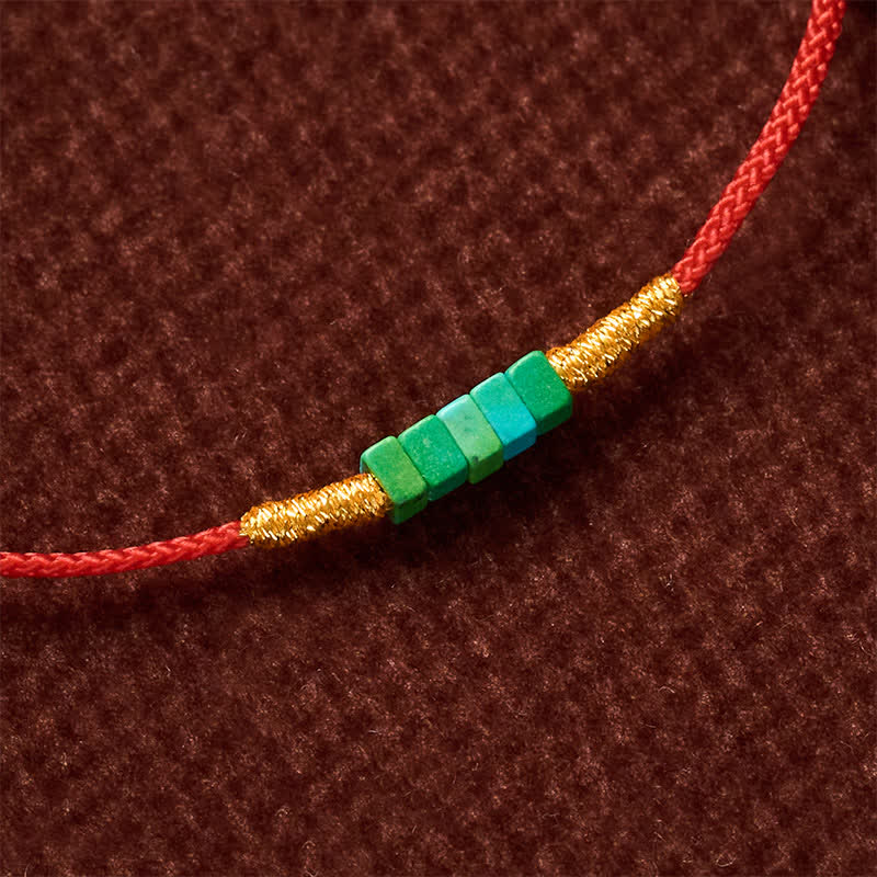 Buddha Stones Ultra-fine Turquoise Square Beads Protection Red Rope Bracelet - image 9