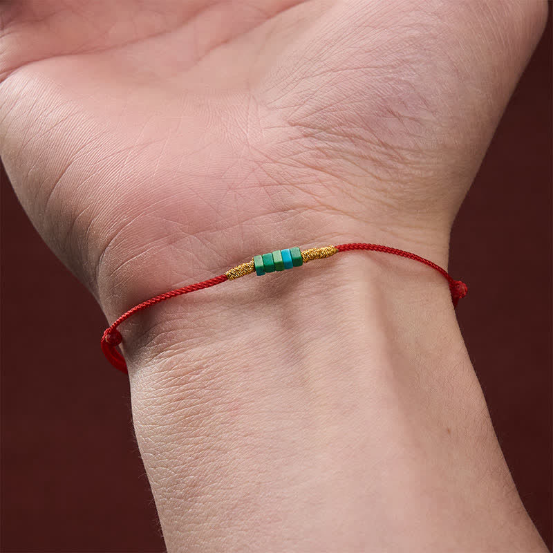 Buddha Stones Ultra-fine Turquoise Square Beads Protection Red Rope Bracelet - image 4