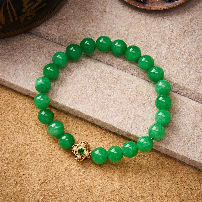 Buddha Stones Natural Quartzite Jade Beads Flower Peace Bracelet - image 2
