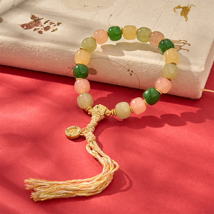 Buddha Stones Cyan Jade Quartzite Jade Harmony Rounded Rectangle Bead Bracelet - image 1