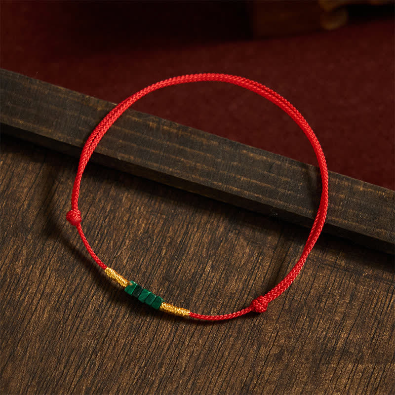 Buddha Stones Natural Ultra-fine Malachite Beads Luck Protection Braided Red Rope Bracelet - image 3