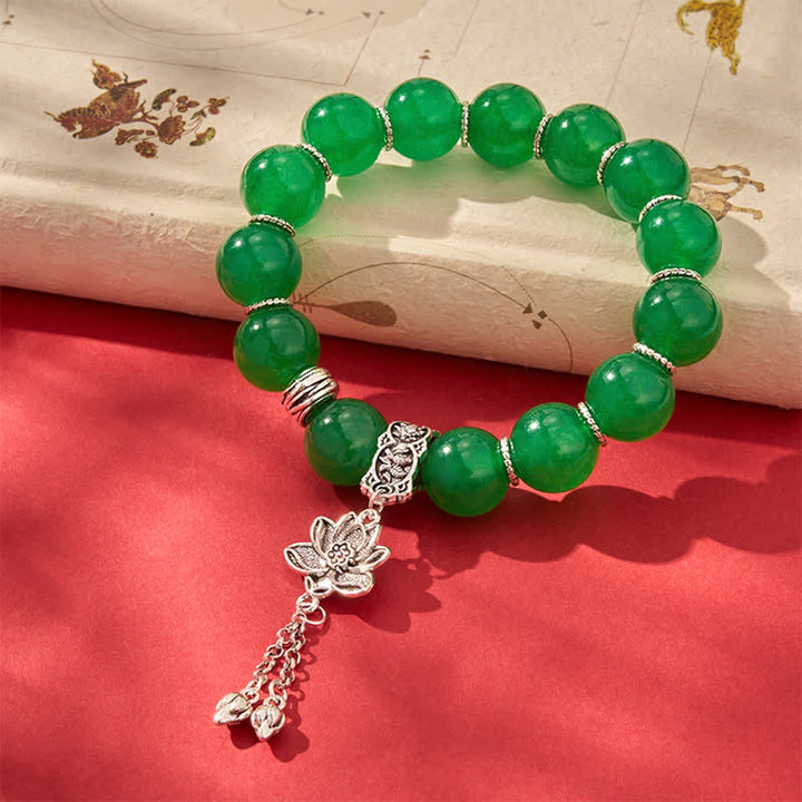 Buddha Stones Natural Green Quartzite Jade Beads Lotus Charm Protection Bracelet - Quartzite Jade(Wrist Circumference: 6.7–7.1 in / 17–18 cm) - image 0