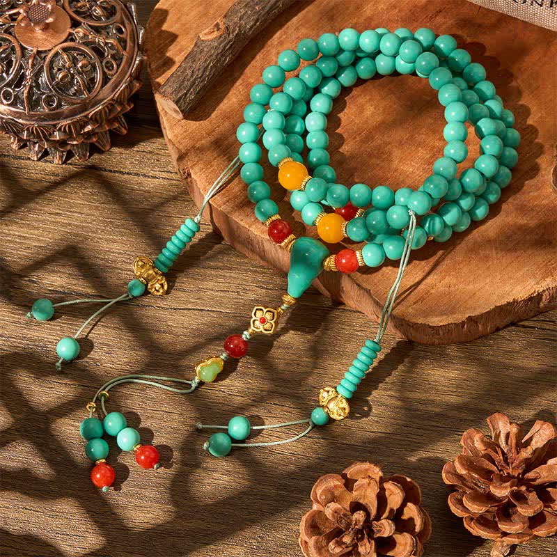 Buddha Stones Turquoise Tibetan Round 108 Beads Strength Mala - image 2