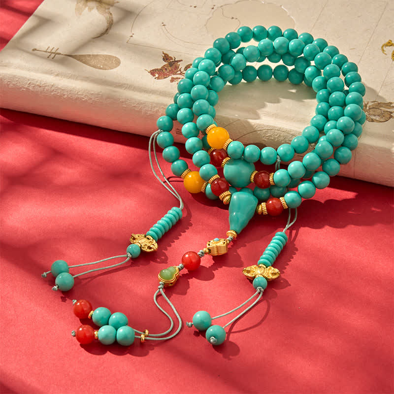Buddha Stones Turquoise Tibetan Round 108 Beads Strength Mala - Turquoise(Protection♥Communication) - image 0