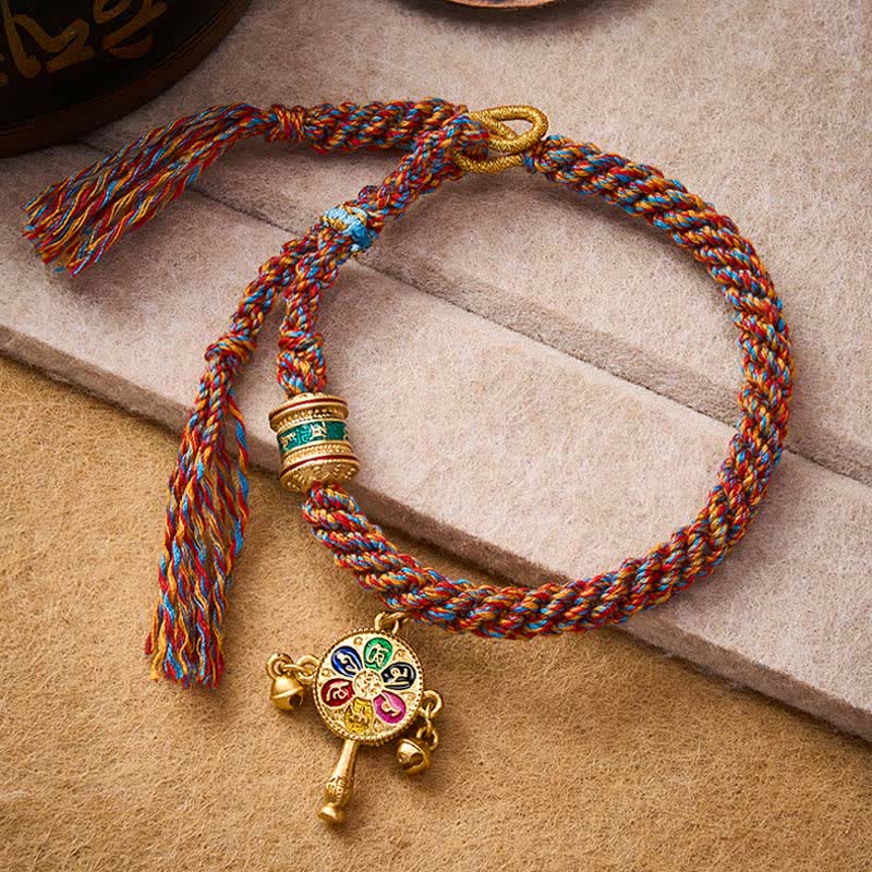 Buddha Stones Tibetan Om Mani Padme Hum Protection Red Multicolor Braided Rope Bracelet - Multicolor(Wrist Circumference: 5.9–6.7 in / 15–17 cm) - image 0
