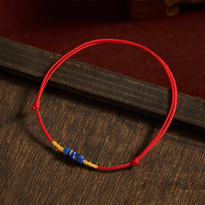 Buddha Stones Hand-Woven Ultra-fine Small Square Shape Lapis Lazuli Red String Luck Bracelet - image 3