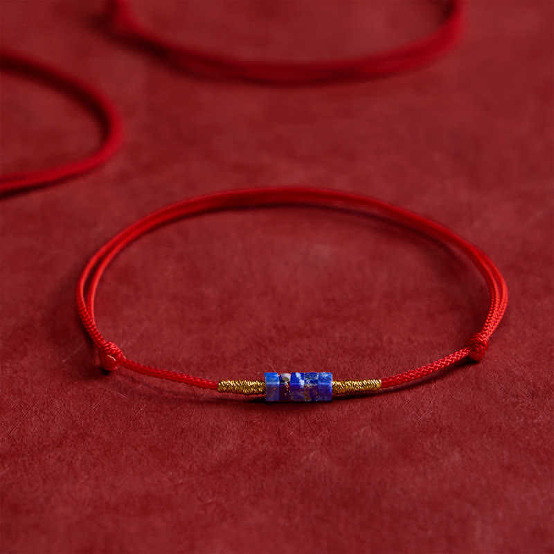 Buddha Stones Hand-Woven Ultra-fine Small Square Shape Lapis Lazuli Red String Luck Bracelet - Lapis Lazuli(Wrist Circumference: 5.9–6.7 in / 15–17 cm) - image 0