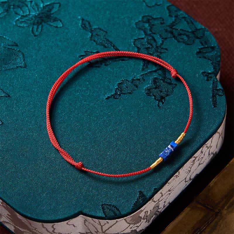 Buddha Stones Hand-Woven Ultra-fine Small Square Shape Lapis Lazuli Red String Luck Bracelet - image 8