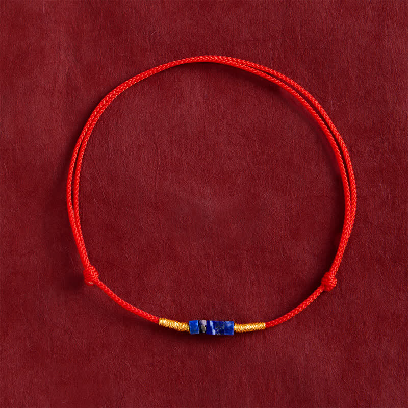 Buddha Stones Hand-Woven Ultra-fine Small Square Shape Lapis Lazuli Red String Luck Bracelet - image 1