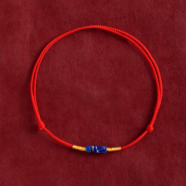 Buddha Stones Hand-Woven Ultra-fine Small Square Shape Lapis Lazuli Red String Luck Bracelet - image 1