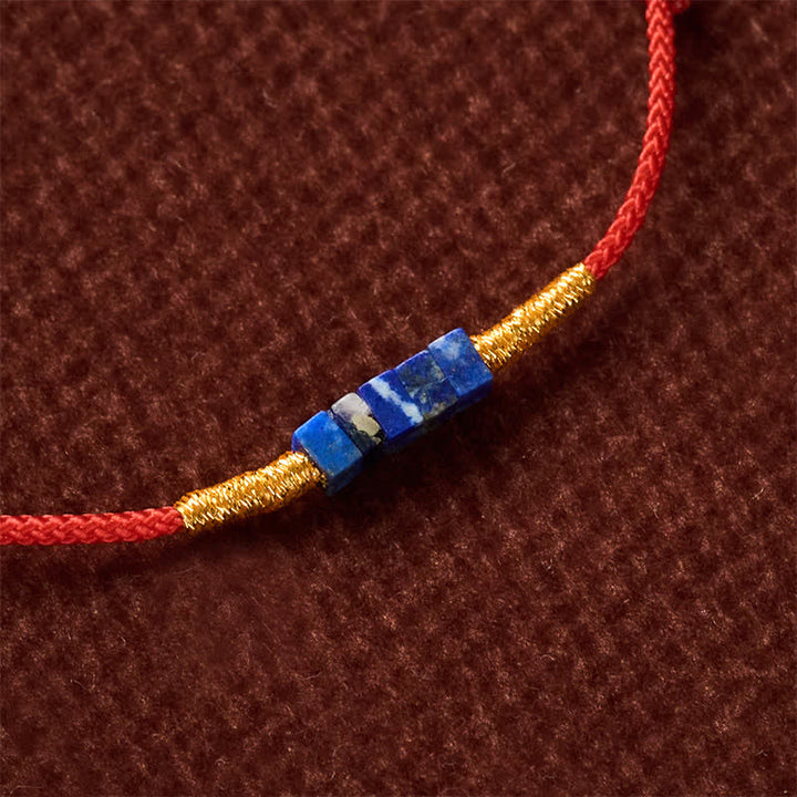Buddha Stones Hand-Woven Ultra-fine Small Square Shape Lapis Lazuli Red String Luck Bracelet - image 9