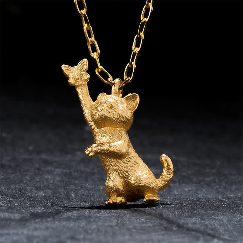 Buddha Stones Vintage Copper Cat and Butterfly Transformation Necklace - Butterfly(Transformation ♥ Love) - image 0