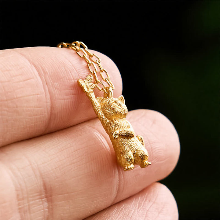 Buddha Stones Vintage Copper Cat and Butterfly Transformation Necklace - image 2