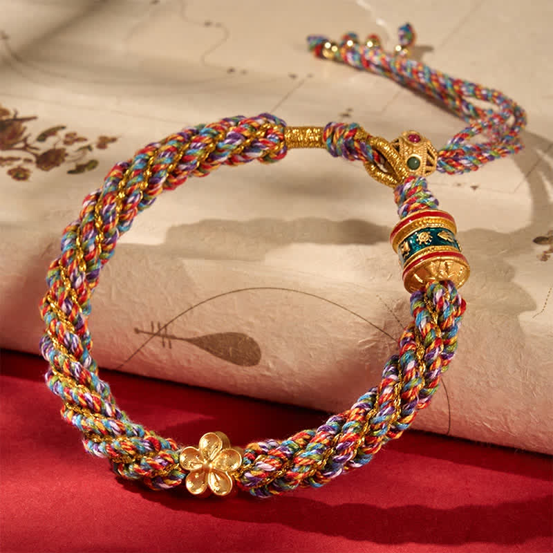 Buddha Stones Hand-Woven Tibetan Om Mani Padme Hum Flower Wisdom Rope Bracelet - Multicolor - image 0