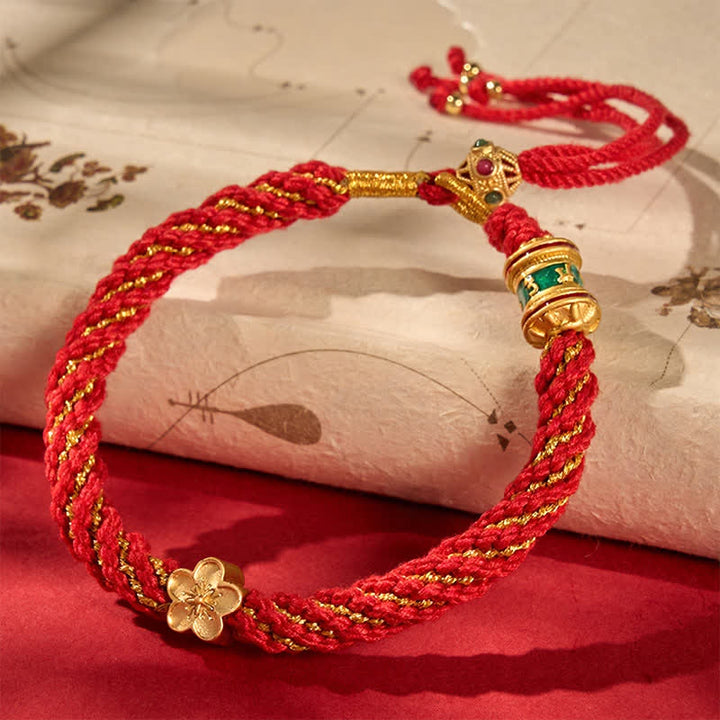 Buddha Stones Hand-Woven Tibetan Om Mani Padme Hum Flower Wisdom Rope Bracelet - Red - image 9