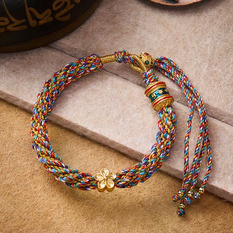 Buddha Stones Hand-Woven Tibetan Om Mani Padme Hum Flower Wisdom Rope Bracelet - image 1