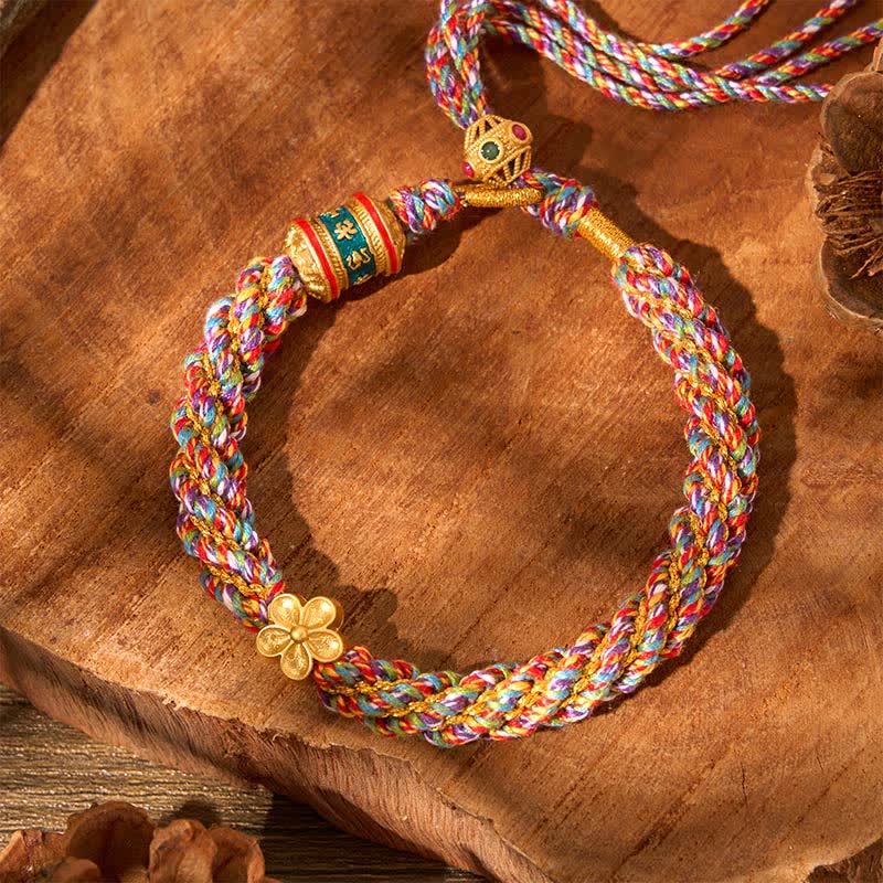 Buddha Stones Hand-Woven Tibetan Om Mani Padme Hum Flower Wisdom Rope Bracelet - image 3
