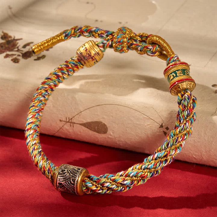 Buddha Stones Hand-Woven Om Mani Padme Hum Five Elements Wuxing Wisdom Tibetan Braided Bracelet - Gold(Wrist Circumference: 5.9–6.7 in / 15–17 cm) - image 38
