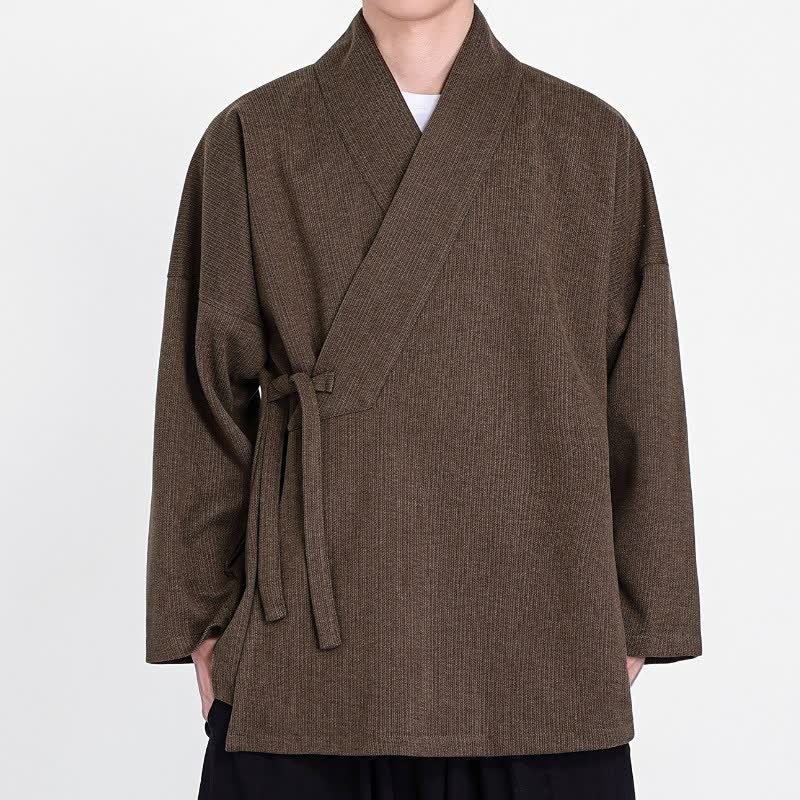 Buddha Stones Fall Winter Classic Minimalist Solid Corduroy Men's Kimonos - Sienna - US/UK/AU46，EU56 (5XL) - image 0