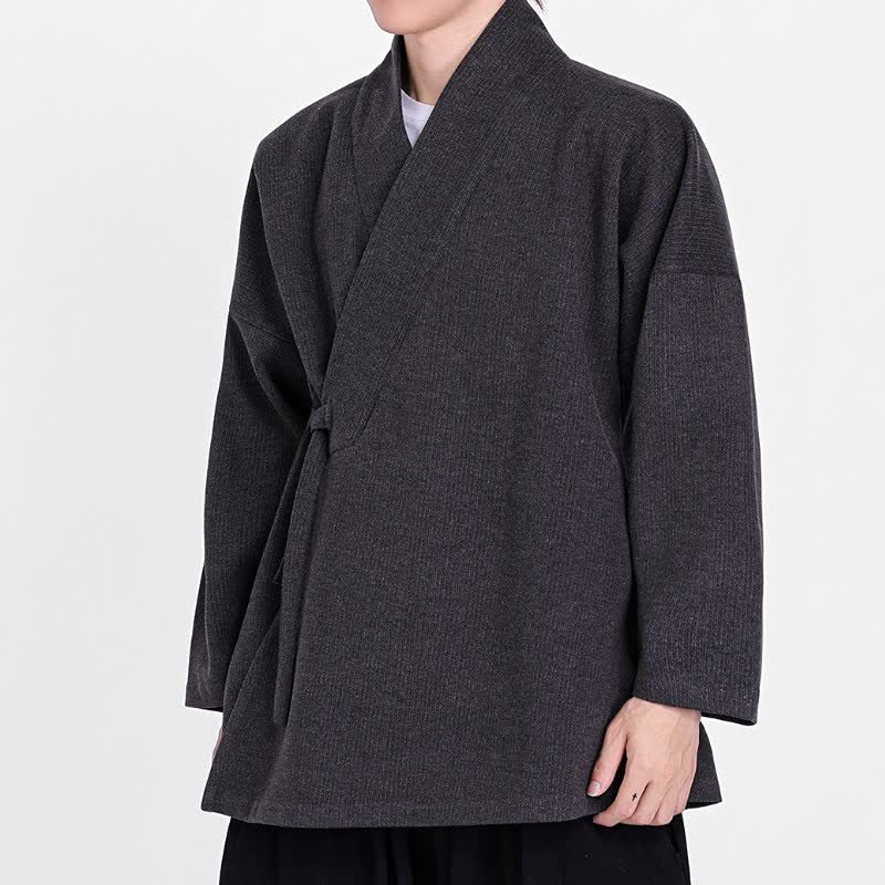 Buddha Stones Fall Winter Classic Minimalist Solid Corduroy Men's Kimonos - image 6
