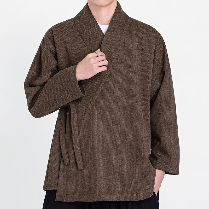 Buddha Stones Fall Winter Classic Minimalist Solid Corduroy Men's Kimonos - image 1