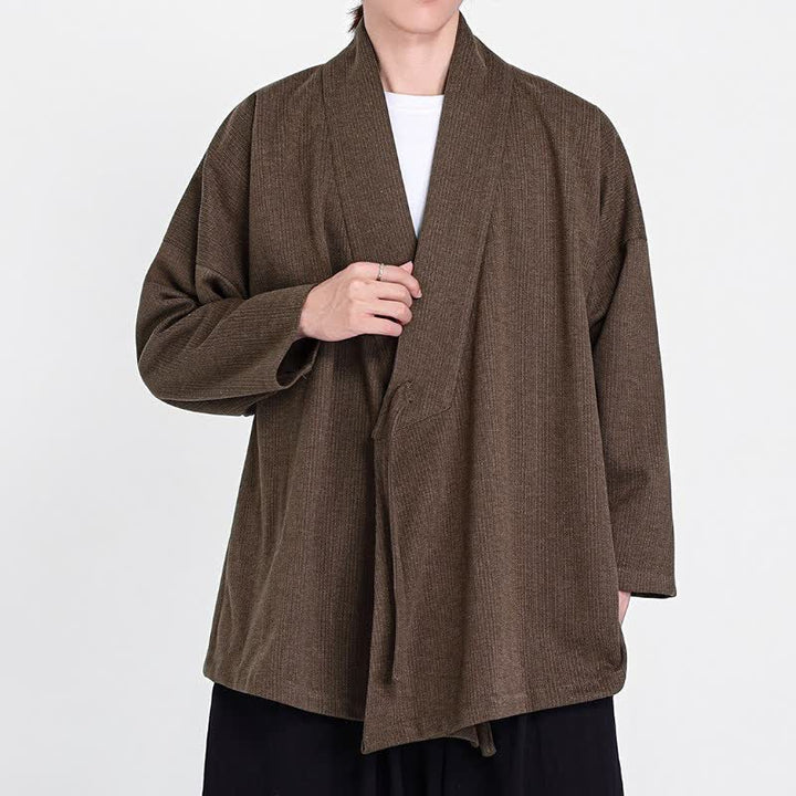 Buddha Stones Fall Winter Classic Minimalist Solid Corduroy Men's Kimonos - image 3