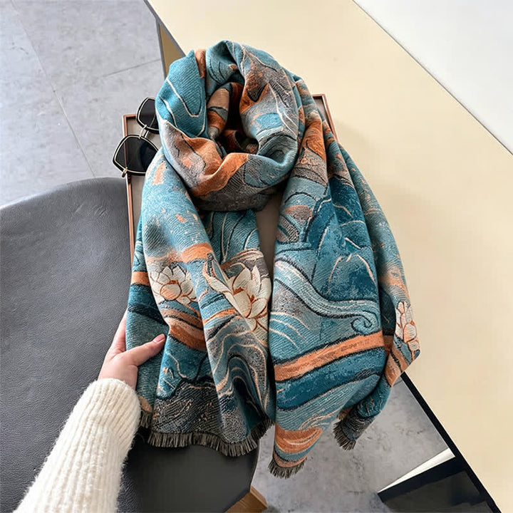 Buddha Stones Fall Winter Lotus Mountain Waves Dunhuang Color Pattern Soft Shawl - image 8