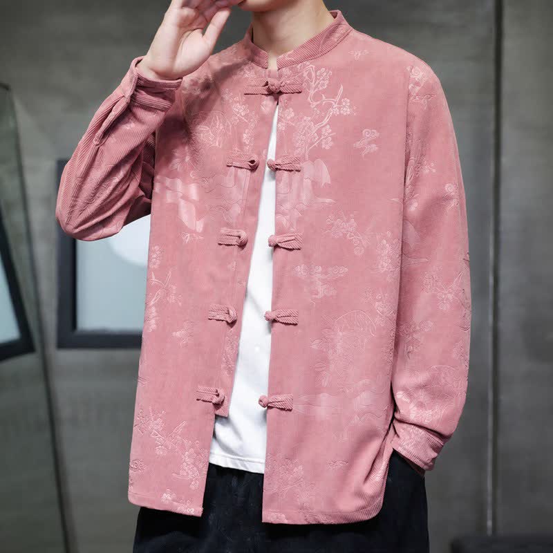 Buddha Stones Fall Winter Vintage Tang Style Frog Button Floral Men's Jackets With Pocket - image 14