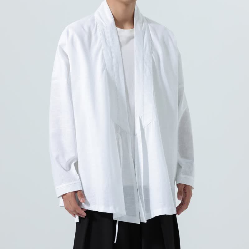 Buddha Stones Fall Minimalist Tang Style Drawstring Solid Men's Kimonos - image 21