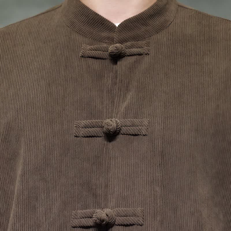 Buddha Stones Fall Winter Tang Style Casual Frog Button Solid Men's Meditation Cloth With Pocket - image 5