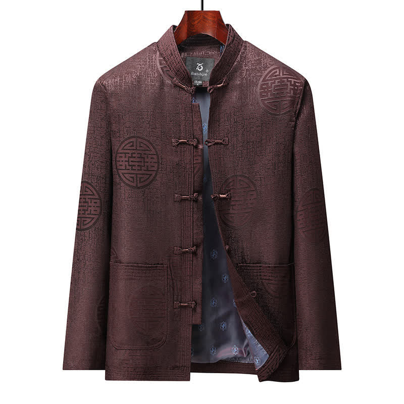 Buddha Stones Fall Winter Vintage Tang Style Frog Button Geometric Men's Jackets With Pocket - Maroon - US/UK/AU44，EU54 (4XL) - image 13