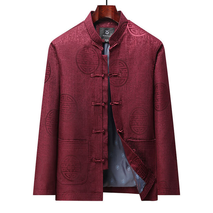 Buddha Stones Fall Winter Vintage Tang Style Frog Button Geometric Men's Jackets With Pocket - Crimson - US/UK/AU44，EU54 (4XL) - image 11