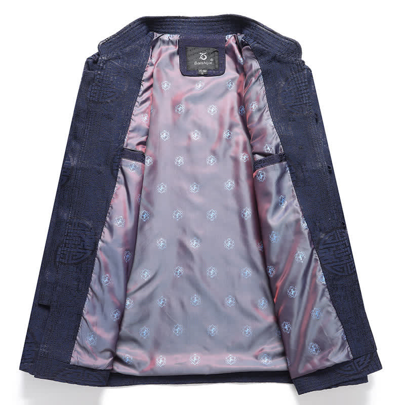 Buddha Stones Fall Winter Vintage Tang Style Frog Button Geometric Men's Jackets With Pocket - image 2