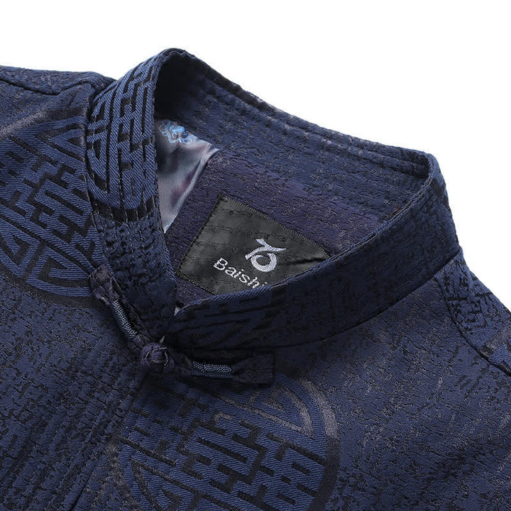 Buddha Stones Fall Winter Vintage Tang Style Frog Button Geometric Men's Jackets With Pocket - image 3