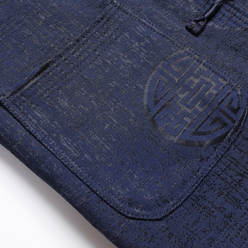 Buddha Stones Fall Winter Vintage Tang Style Frog Button Geometric Men's Jackets With Pocket - image 6