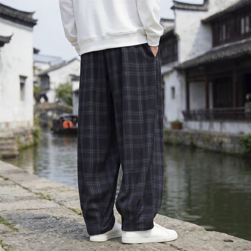 Buddha Stones Fall Winter Casual Vintage Drawstring Plaid Ankle Pants Men's Harem Pants With Pocket - image 7