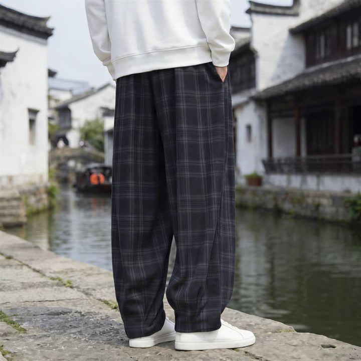 Buddha Stones Fall Winter Casual Vintage Drawstring Plaid Ankle Pants Men's Harem Pants With Pocket - image 7