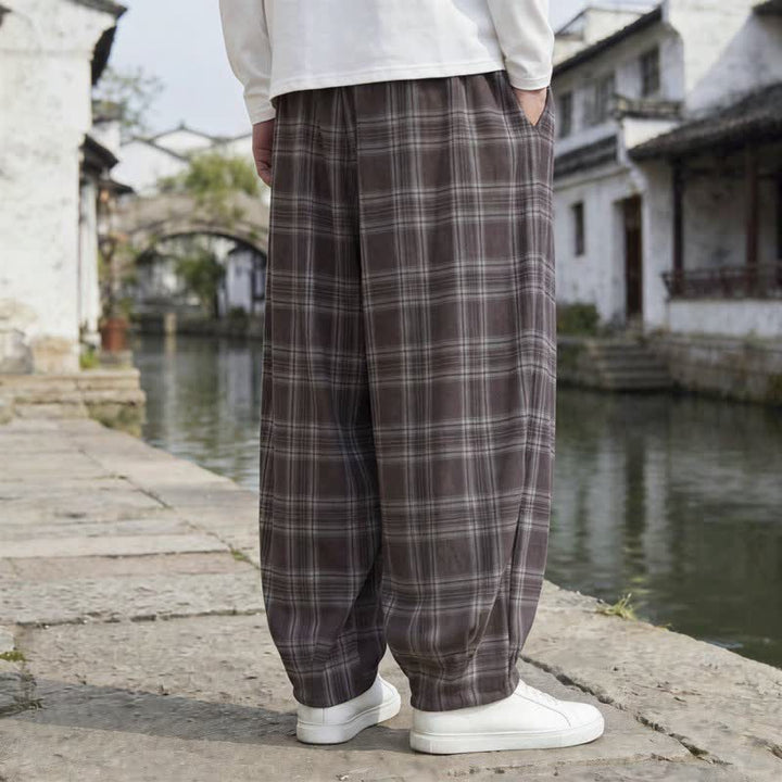 Buddha Stones Fall Winter Casual Vintage Drawstring Plaid Ankle Pants Men's Harem Pants With Pocket - image 2
