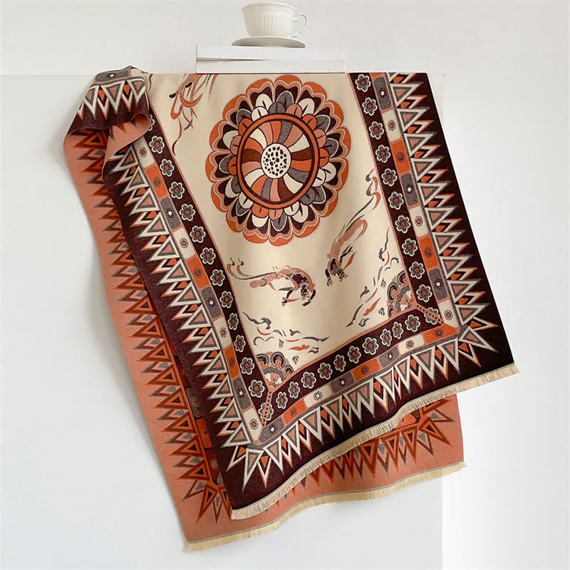 Buddha Stones Spring Fall Mandala Geometric Border Print Tassel Boho Shawl - image 1