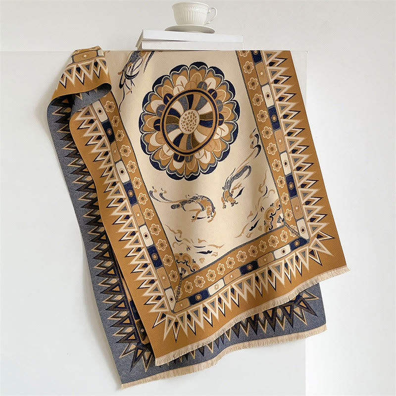 Buddha Stones Spring Fall Mandala Geometric Border Print Tassel Boho Shawl - Peru - 185*65cm - image 4