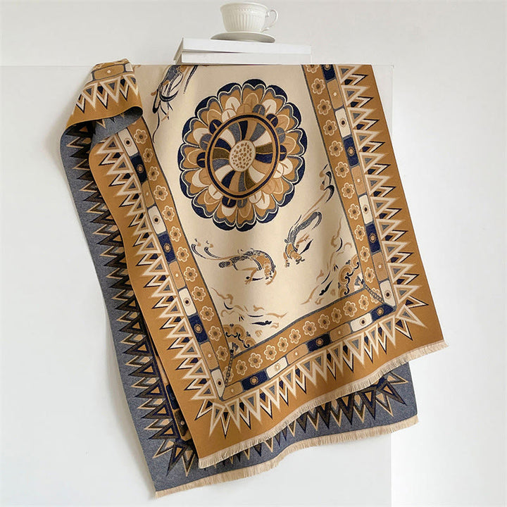 Buddha Stones Spring Fall Mandala Geometric Border Print Tassel Boho Shawl - Peru - 185*65cm - image 4