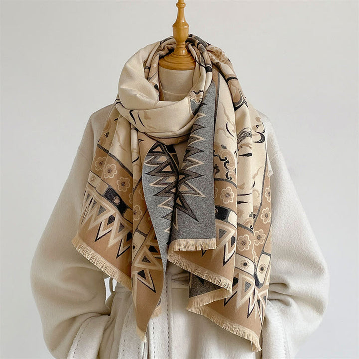 Buddha Stones Spring Fall Mandala Geometric Border Print Tassel Boho Shawl - image 3
