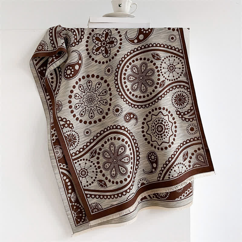 Buddha Stones Fall Baroque Paisley Cashew Flower Pattern Tassel Shawl - Coffee - 190*70cm - image 4