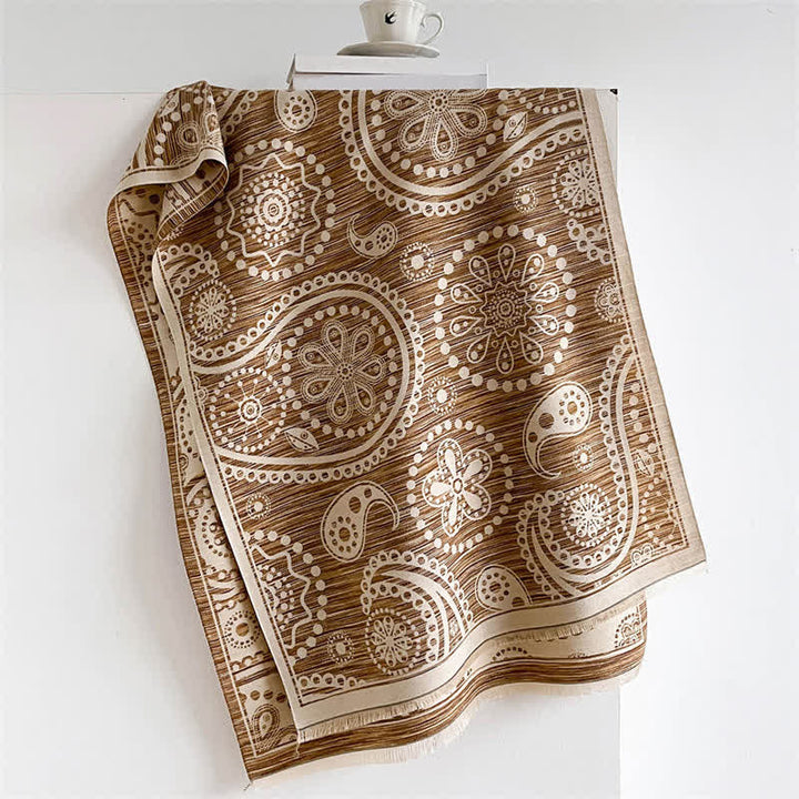 Buddha Stones Fall Baroque Paisley Cashew Flower Pattern Tassel Shawl - Brown - 190*70cm - image 8