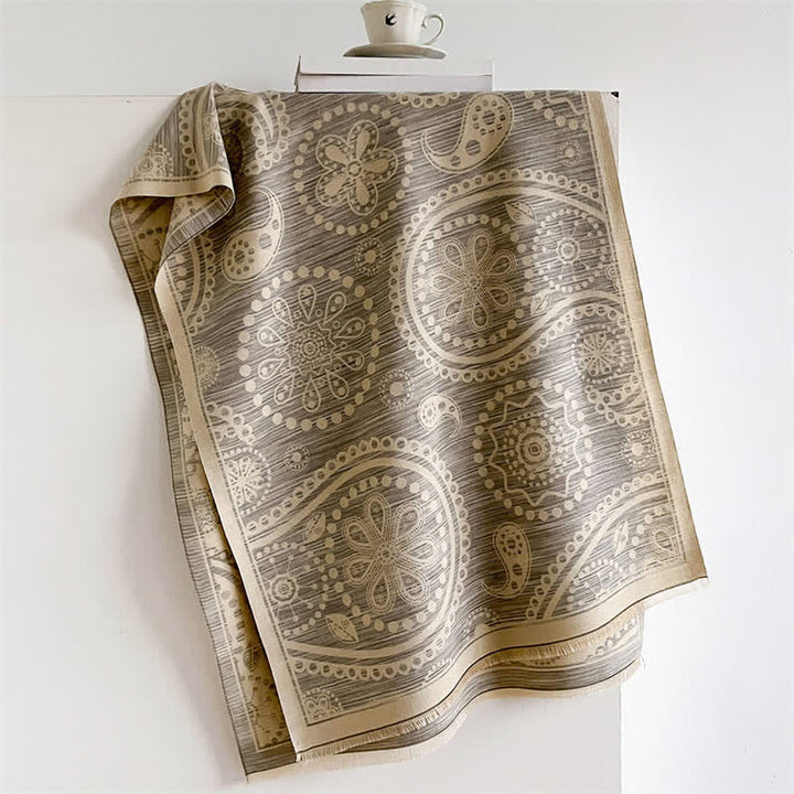 Buddha Stones Fall Baroque Paisley Cashew Flower Pattern Tassel Shawl - Light Gray - 190*70cm - image 10