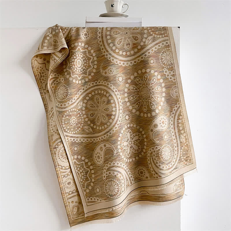 Buddha Stones Fall Baroque Paisley Cashew Flower Pattern Tassel Shawl - Khaki - 190*70cm - image 12