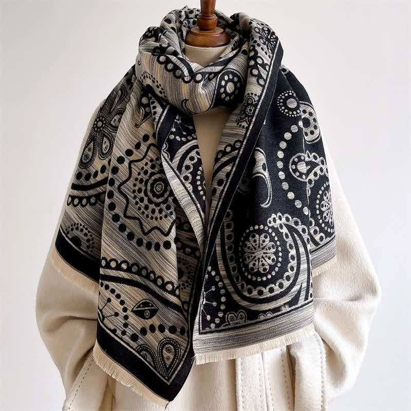 Buddha Stones Fall Baroque Paisley Cashew Flower Pattern Tassel Shawl - image 7
