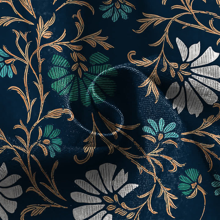 Buddha Stones Pure Cotton Botanical Flower Leaf Pattern Frog Button Women's Elastic Waist Harem Pants With Pockets - image 4