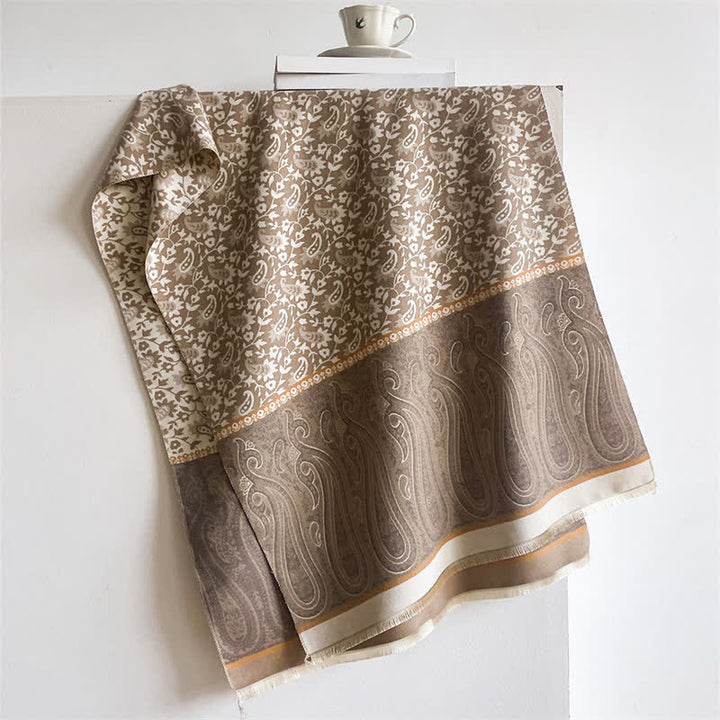 Buddha Stones Spring Fall Paisley Floral Vines Reversible Pattern Shawl - Khaki - 180*65cm - image 4
